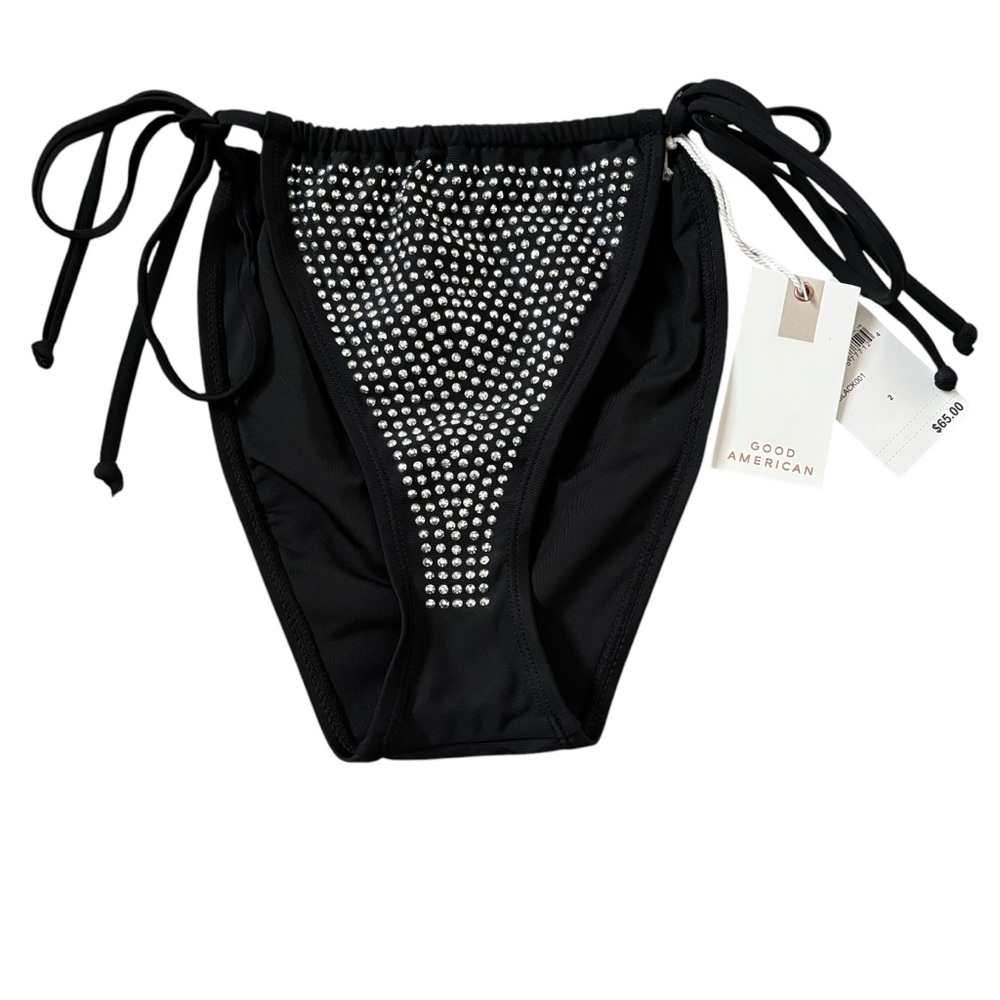 Good American Black Studded‎ Tie Side Bikini Bottom Size Medium NWT Beach
